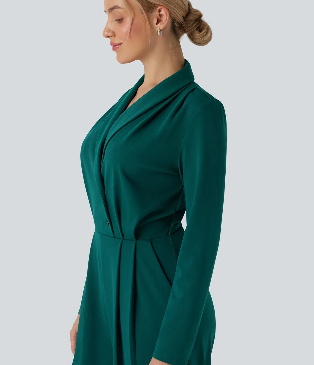 V-ringad långärmad bältad jumpsuit med fickor-Easy Peezy