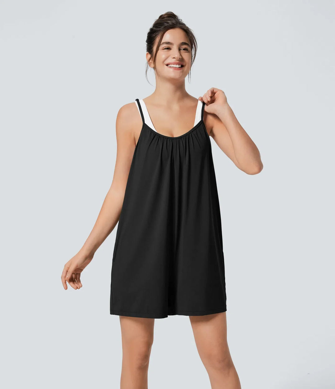 Spaghetti ficka enfärgad vida ben vardaglig jumpsuit