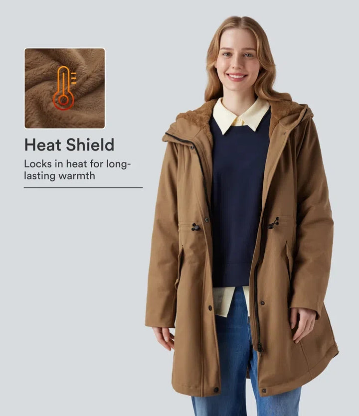 Med huva dragsko fleece vardaglig parka sherpajacka med fickor
