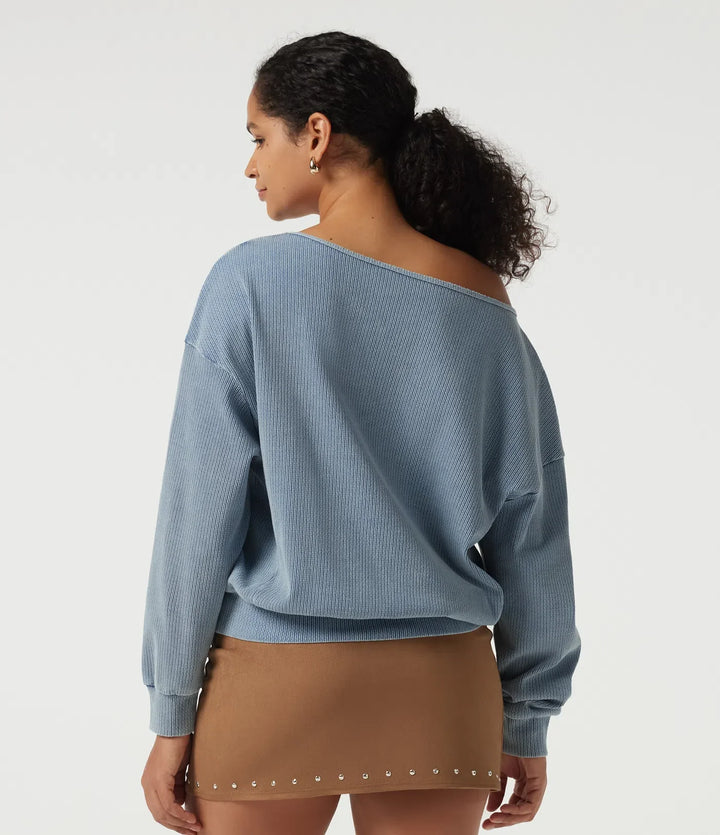 Båtringad lång fladdermusärm vardaglig sweatshirt