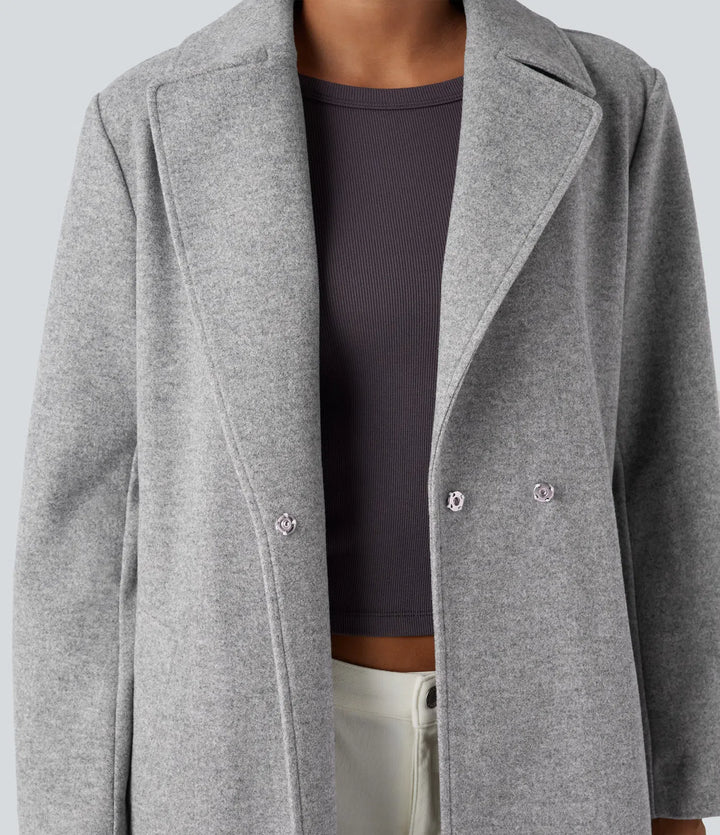 Långärmad bältad lång modell fleece vardaglig kappa med fickor