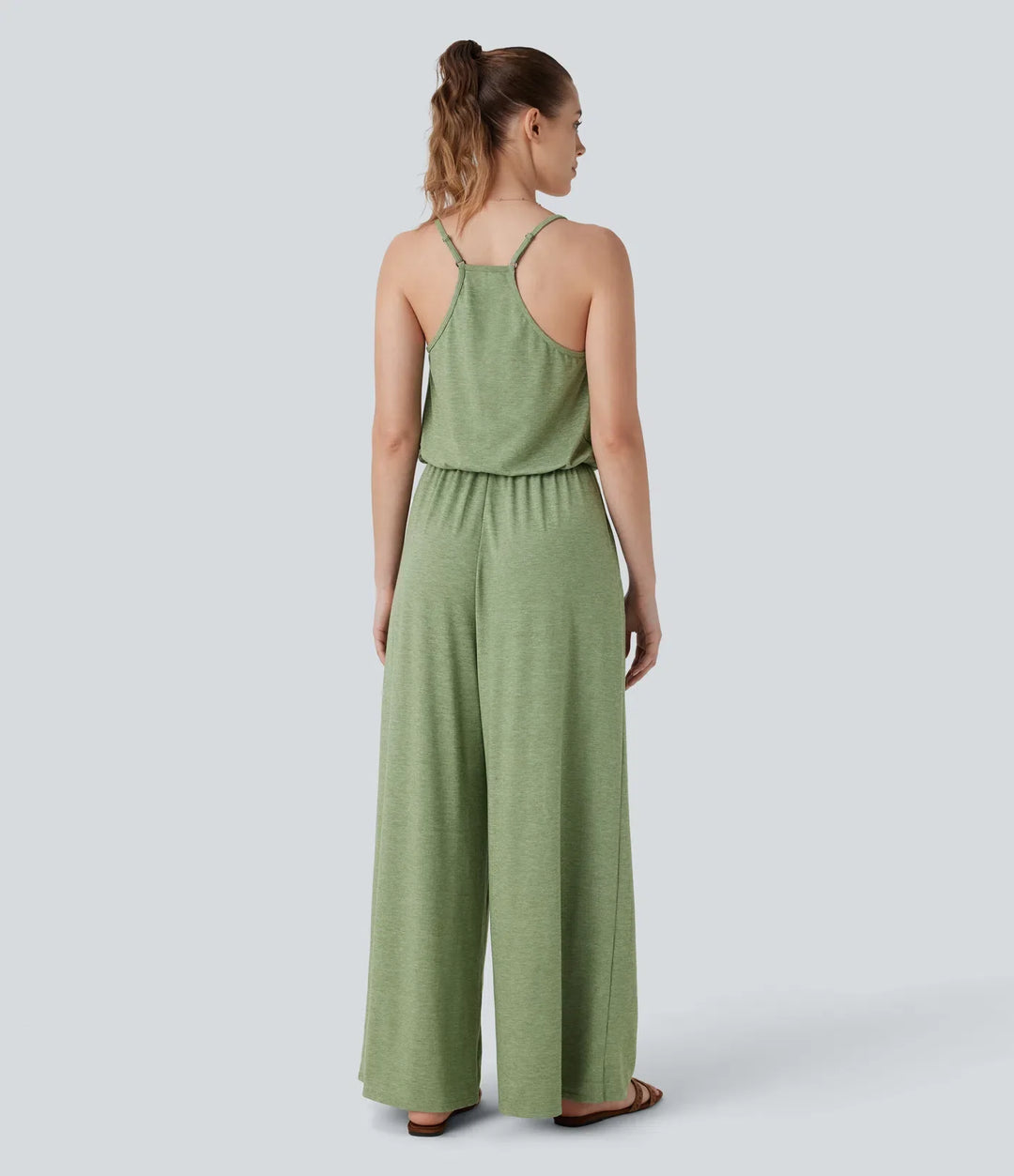 Justerbar och avtagbar rem ficka vida ben jumpsuit