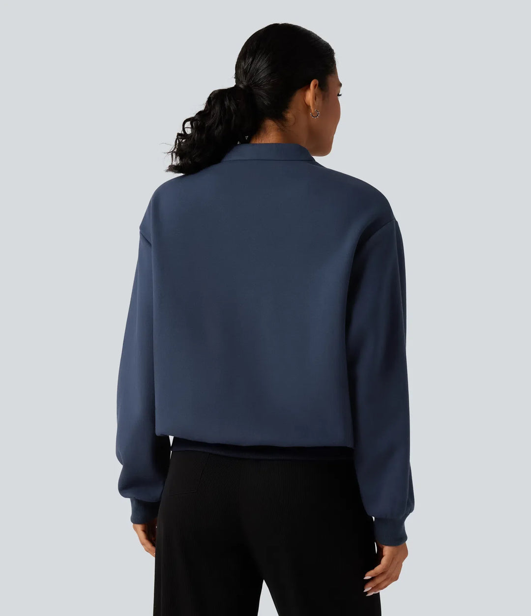 Ståkrage långärmad vardaglig bomull sweatshirt med fickor