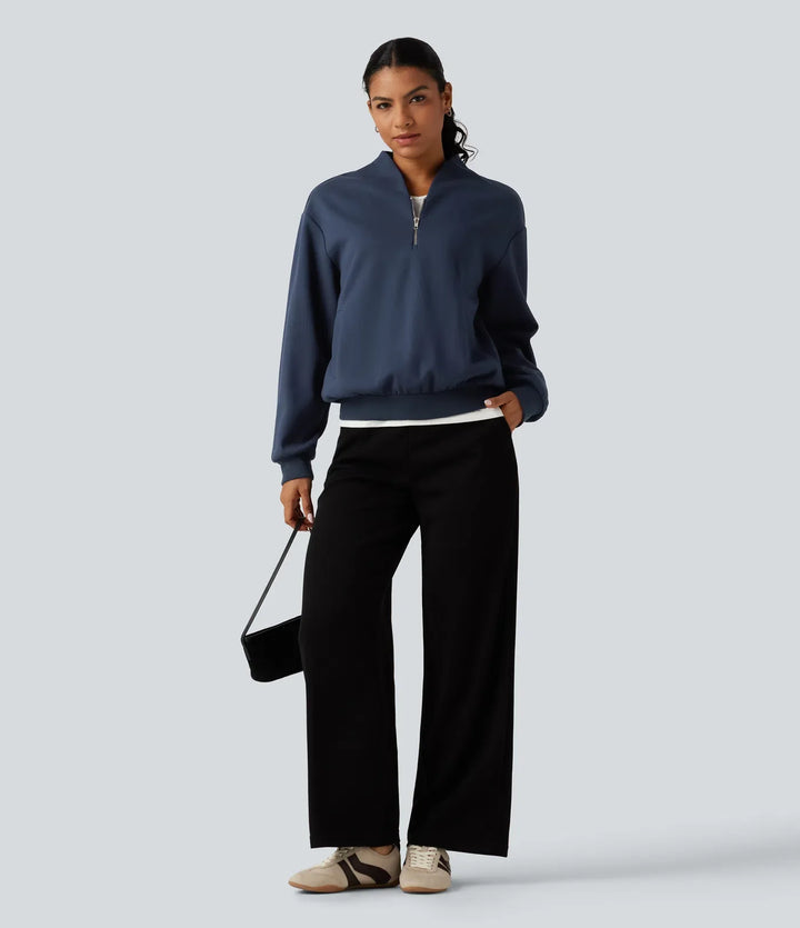 Ståkrage långärmad vardaglig bomull sweatshirt med fickor
