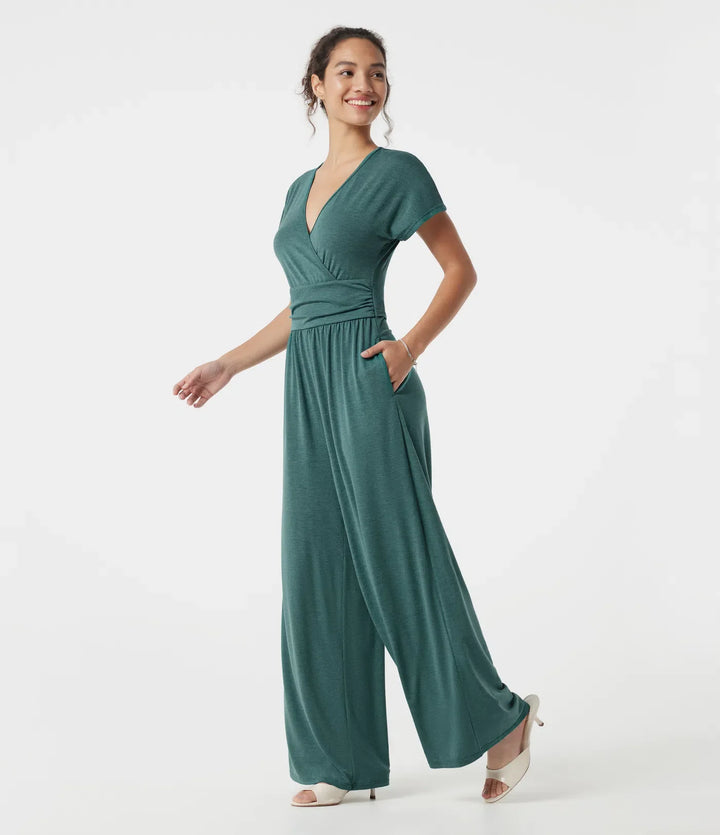 V-ringad fladdermusärm rynkat vardaglig jumpsuit med fickor-Easy Peezy Edition