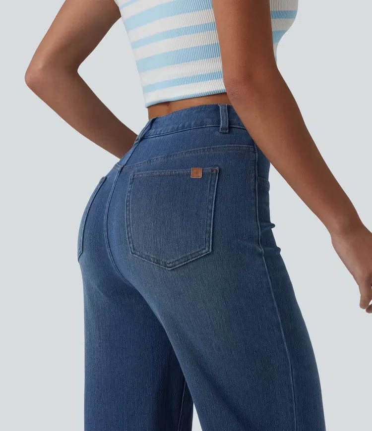 Lyckera Flex högmidjad skulpterad lyftdesign raka ben vardagsjeans med fickor