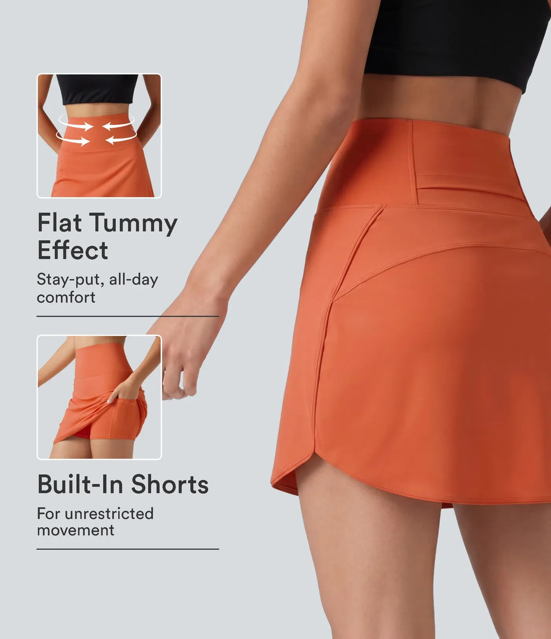 SoftlyZero Airy med extra hög midja magkontroll rundad nederkant 2-i-1 InstantCool golf mini kjol med fickor – längre modell