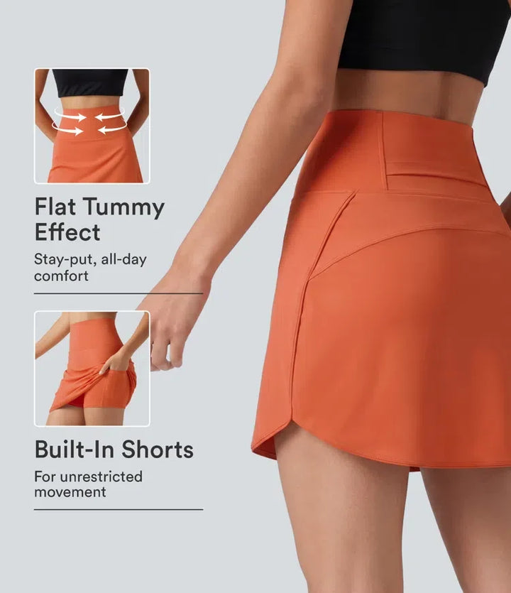 SoftlyZero Airy med extra hög midja magkontroll rundad nederkant 2-i-1 InstantCool golf mini kjol med fickor – längre modell