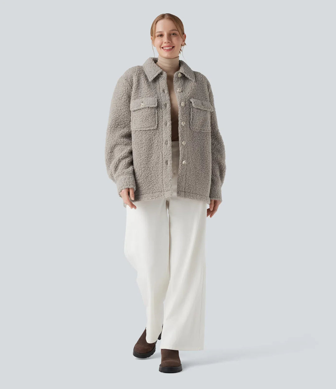 Långärmad vardaglig sherpajacka med fickor