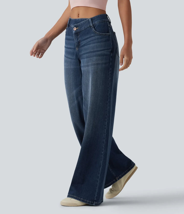 Halara Flex asymmetrisk med medelhög midja vida ben vardagsjeans med fickor