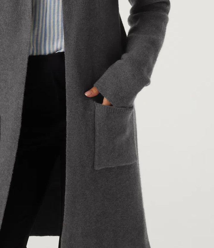 Långärmad lång modell arbetscardigan med fickor