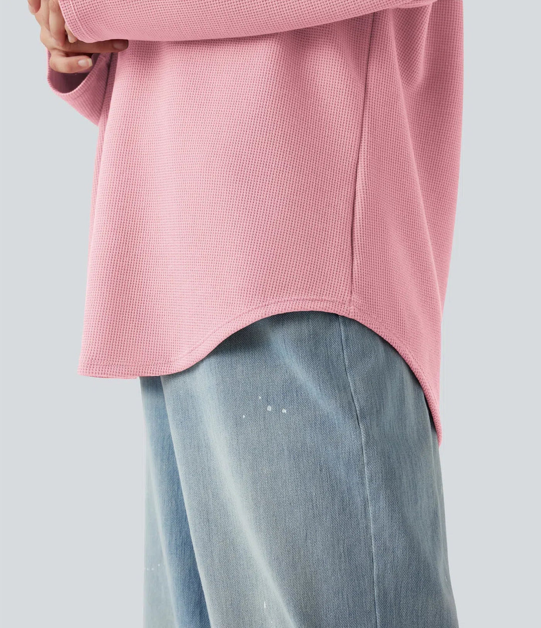 Med huva dragsko långärmad rundad fåll våffelstruktur vardaglig sweatshirt med ficka