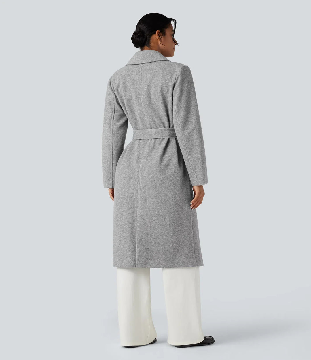 Långärmad bältad lång modell fleece vardaglig kappa med fickor