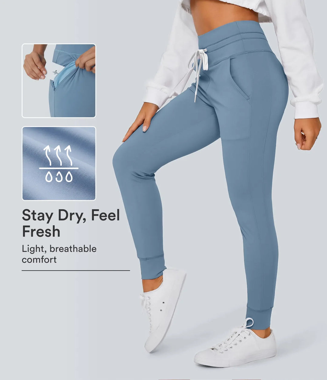 SoftlyZero Plush med hög midja dragsko ficka enfärgad fullängd joggingbyxor