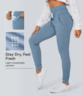 SoftlyZero Plush med hög midja dragsko ficka enfärgad fullängd joggingbyxor