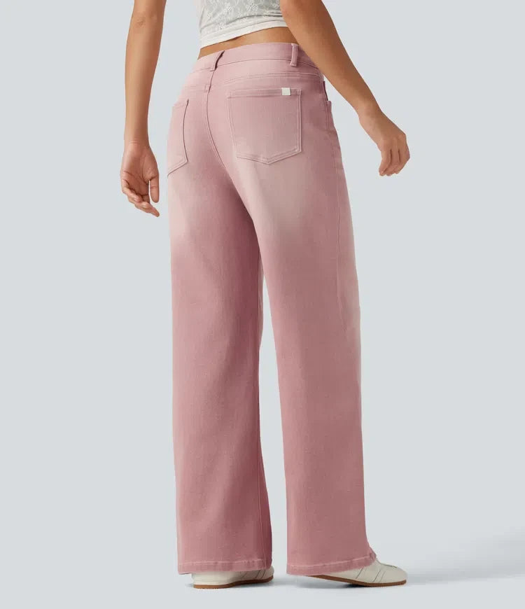 Med låg midja asymmetrisk vida ben färgglad vardagsjeans med fickor
