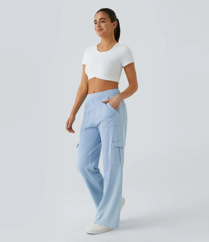 Halara Flex med medelhög midja fickor raka ben för vardag cargo jeans