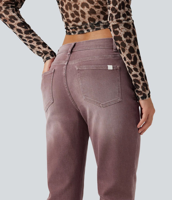 Med låg midja bootcut färgglad vardagsjeans med fickor