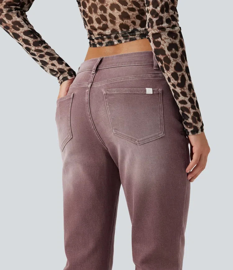 Med låg midja bootcut färgglad vardagsjeans med fickor