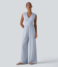 V-ringning ärmlös inbyggd bh rand jumpsuit för vardag med fickor – Easy Peezy-utgåva
