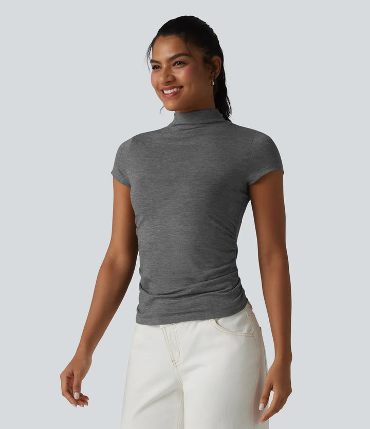 Halvpolo kortärmad rynklad T-shirt för vardag