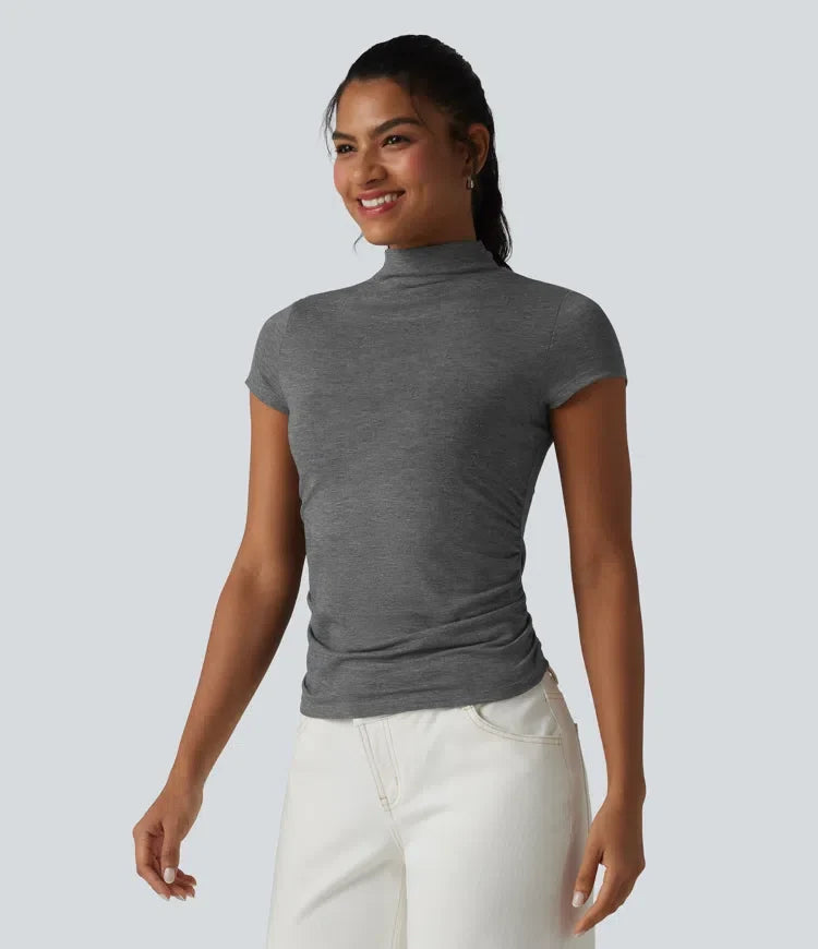 Halvpolo kortärmad rynklad T-shirt för vardag