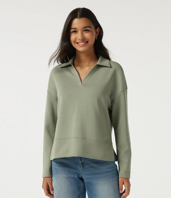 SpacerTek slagkrage långärmad slits fåll vardaglig sweatshirt