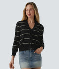V-ringad långärmad färgblock tröja stickad cardigan