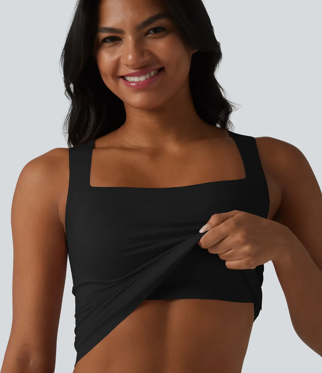 Fyrkantig halsringning inbyggd bh för vardag linne B-E kupor