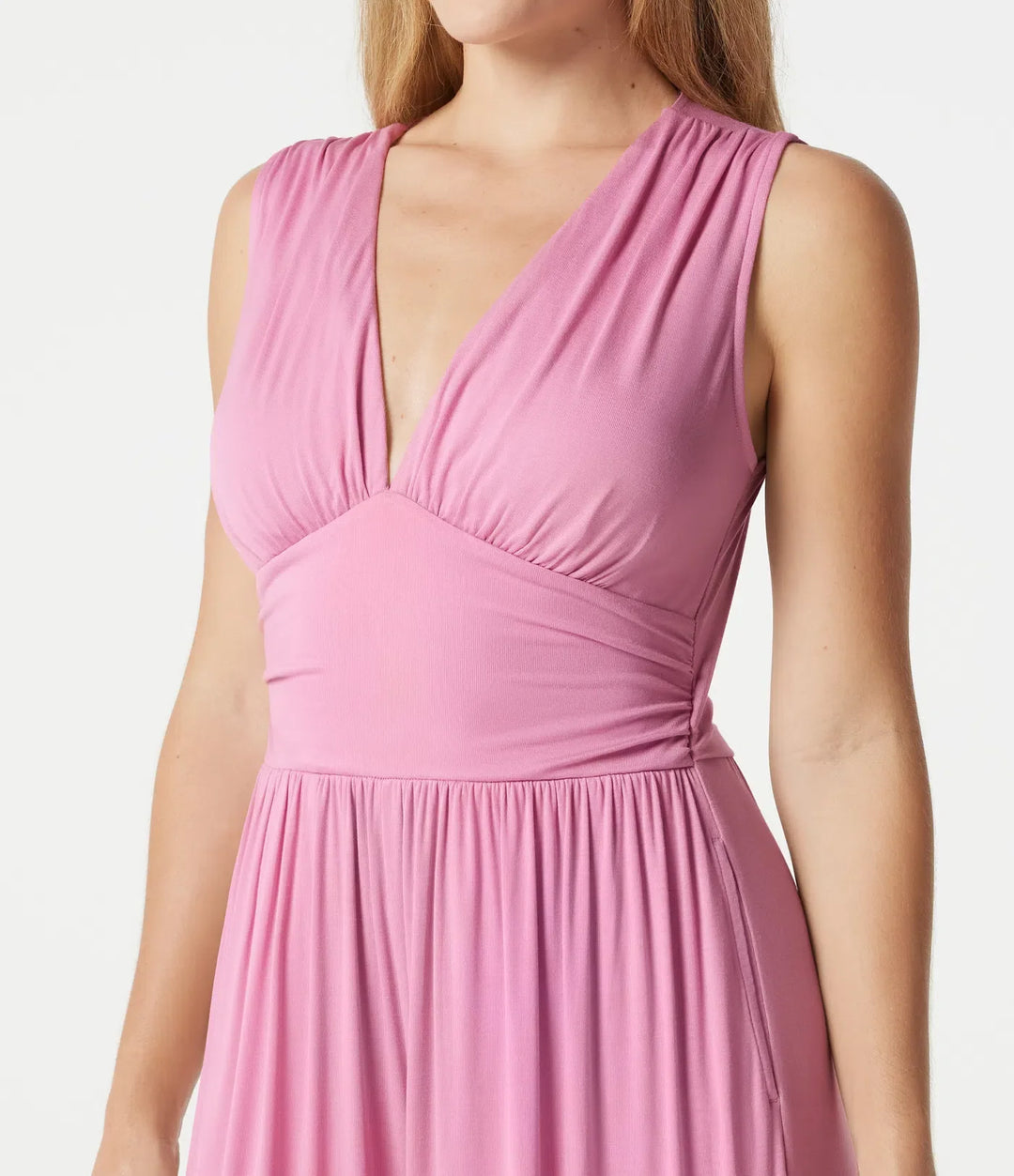 Ribbad V-ringad ärmlös rynkat inbyggd BH vardaglig jumpsuit med fickor-Easy Peezy Edition