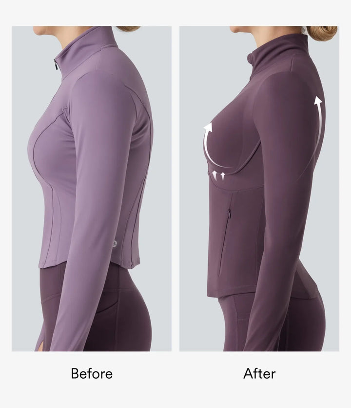 Lyckera UltraSculpt halvpolo push-upp långärmad tumhål yogajacka med fickor