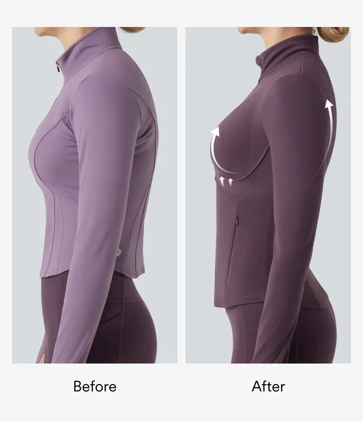 Lyckera UltraSculpt halvpolo push-upp långärmad tumhål yogajacka med fickor
