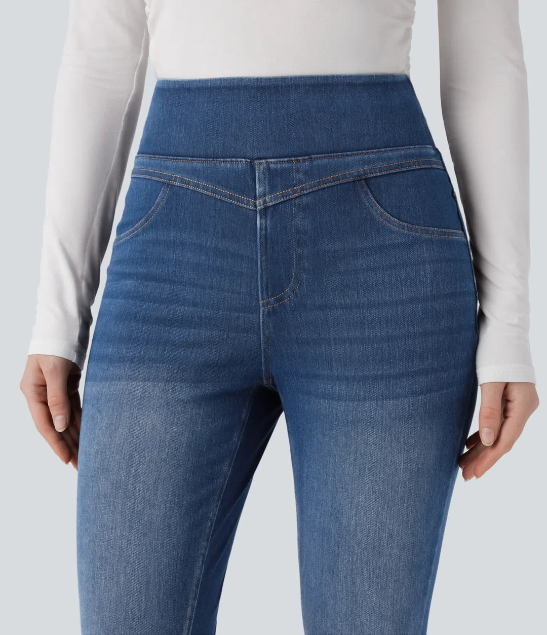 Lyckera Flex högmidjad denim vardaglig skinny 7/8 leggings med fickor