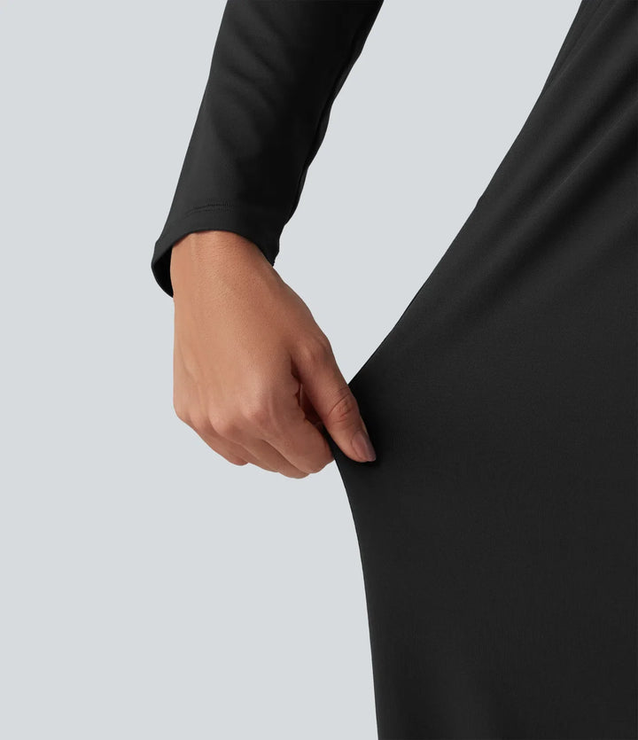 Ståkrage långärmad raka ben jumpsuit med fickor-Easy Peezy Edition