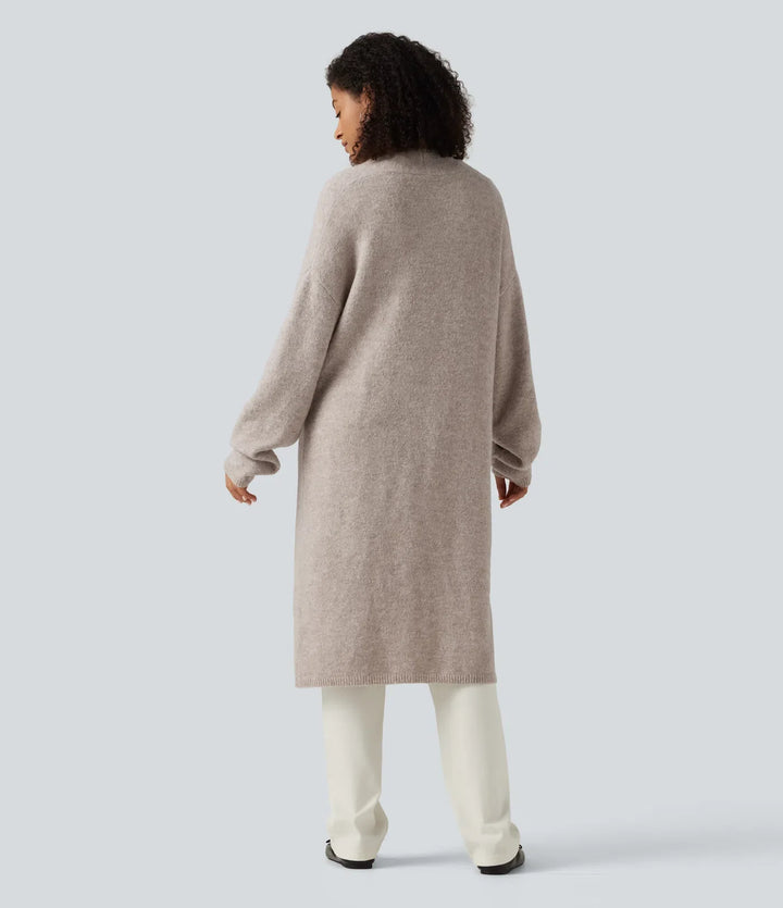 Öppen front nedhasad långärmad lång modell vardaglig cardigan