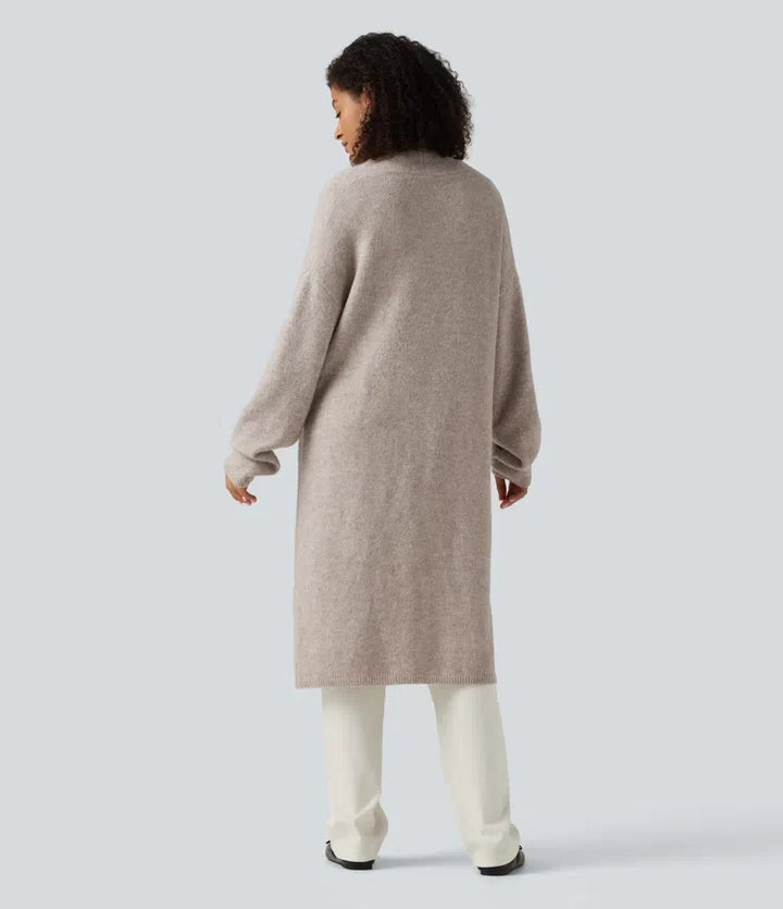 Öppen front nedhasad långärmad lång modell vardaglig cardigan