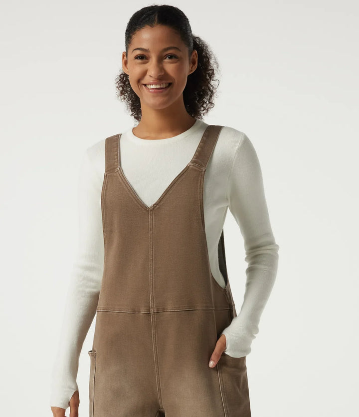 V-ringad baggy färgstark denim vardaglig bomull overall med fickor