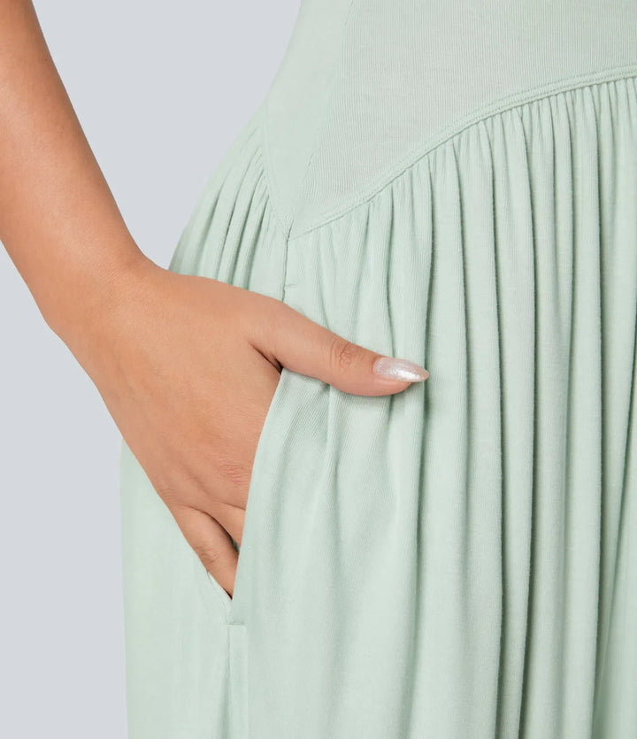 Ribbad tub rygglös sidoficka vardaglig jumpsuit