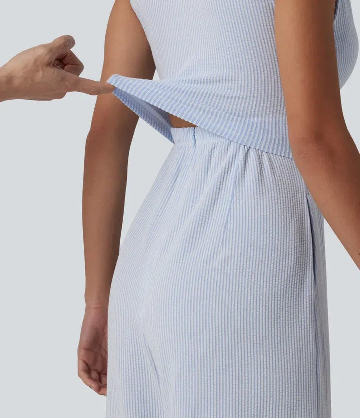V-ringning ärmlös inbyggd bh rand jumpsuit för vardag med fickor – Easy Peezy-utgåva