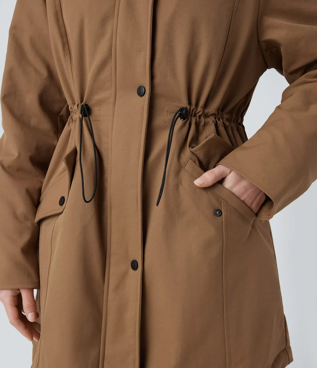 Med huva dragsko fleece vardaglig parka sherpajacka med fickor