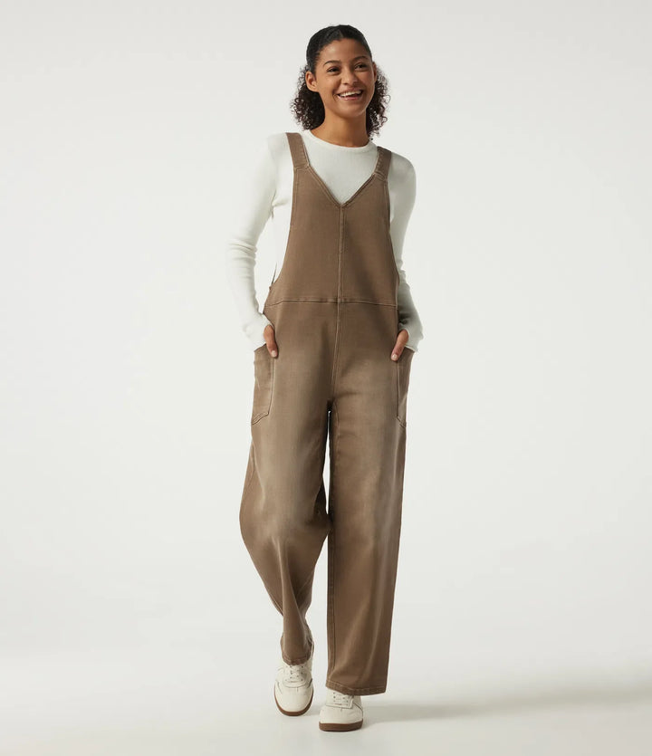V-ringad baggy färgstark denim vardaglig bomull overall med fickor