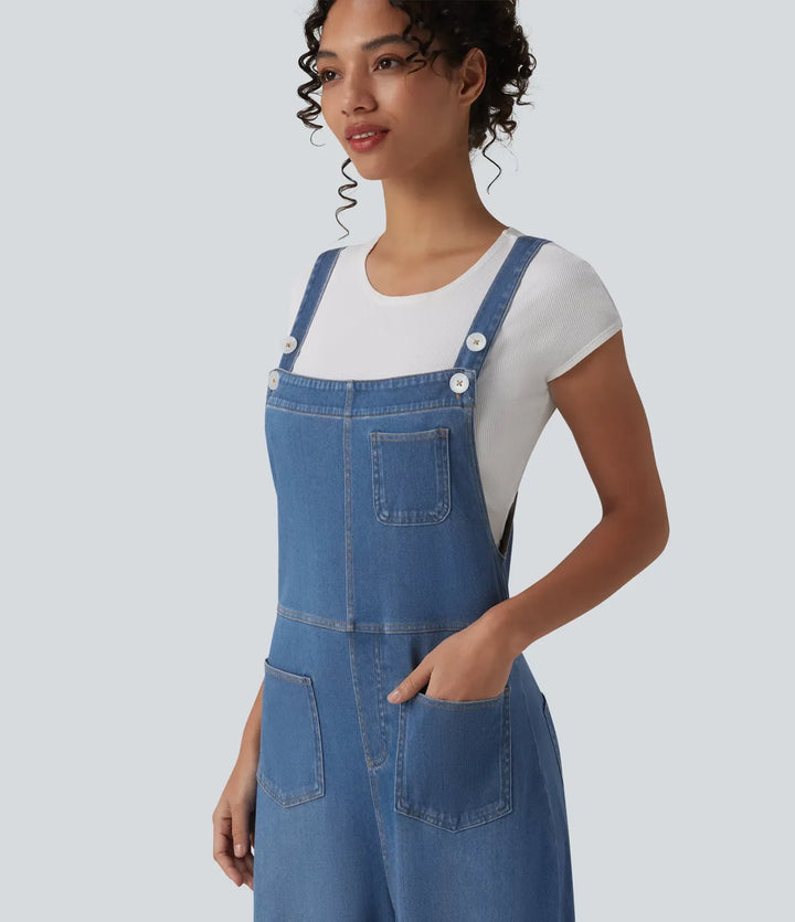 Lyckera Flex justerbara axelband draperad lyocell tvättad vardaglig baggy overall med fickor