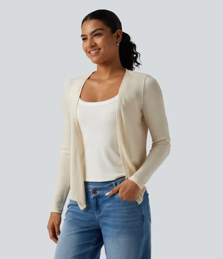 Öppen front långärmad vardaglig cardigan