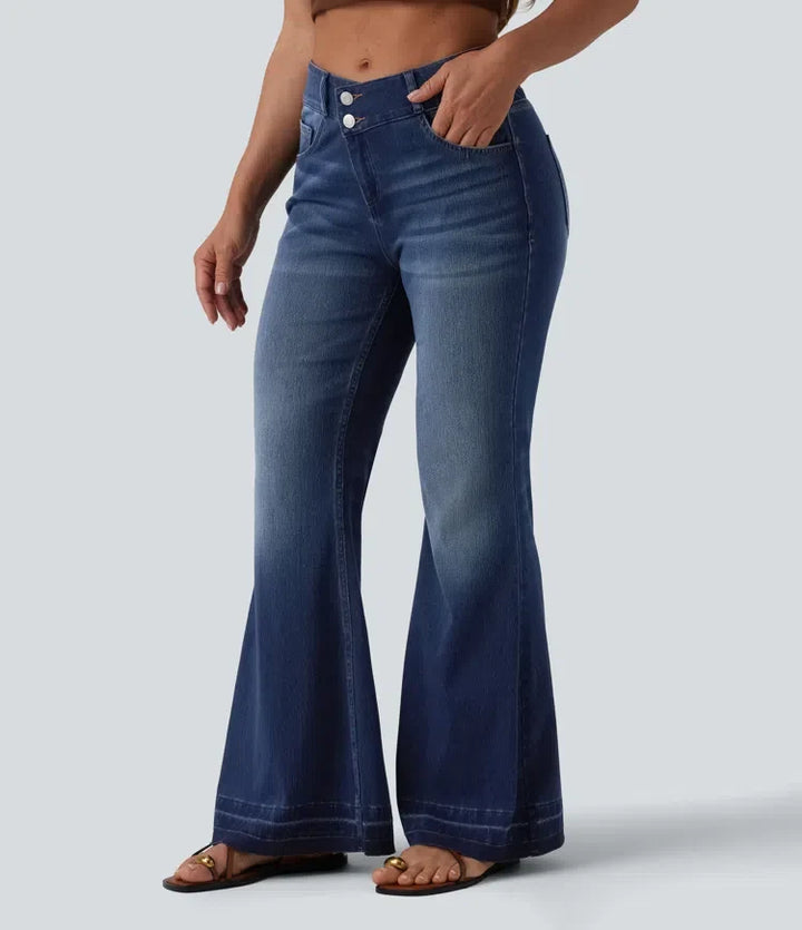 Halara Flex asymmetrisk med medelhög midja för vardag utsvängd jeans med fickor