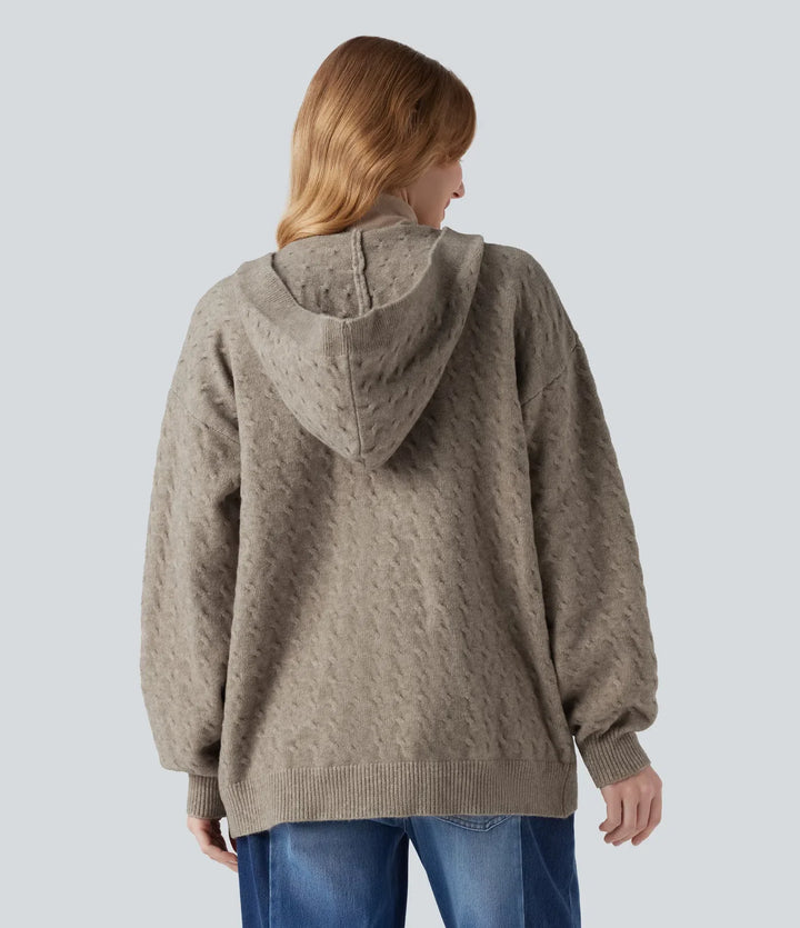 Med huva öppen front långärmad vardaglig cardigan