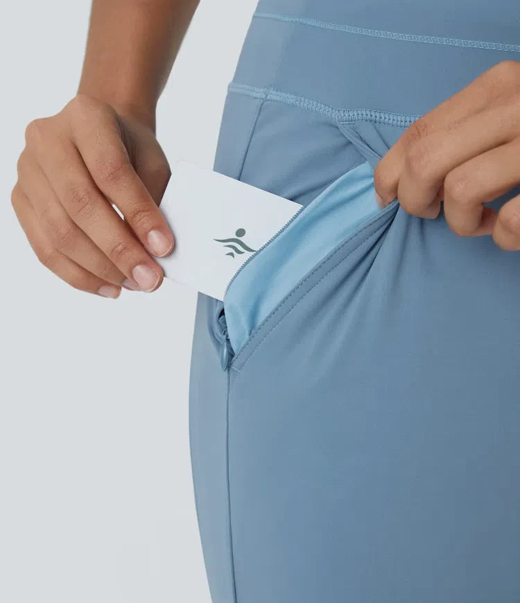 SoftlyZero Plush med hög midja dragsko ficka enfärgad fullängd joggingbyxor