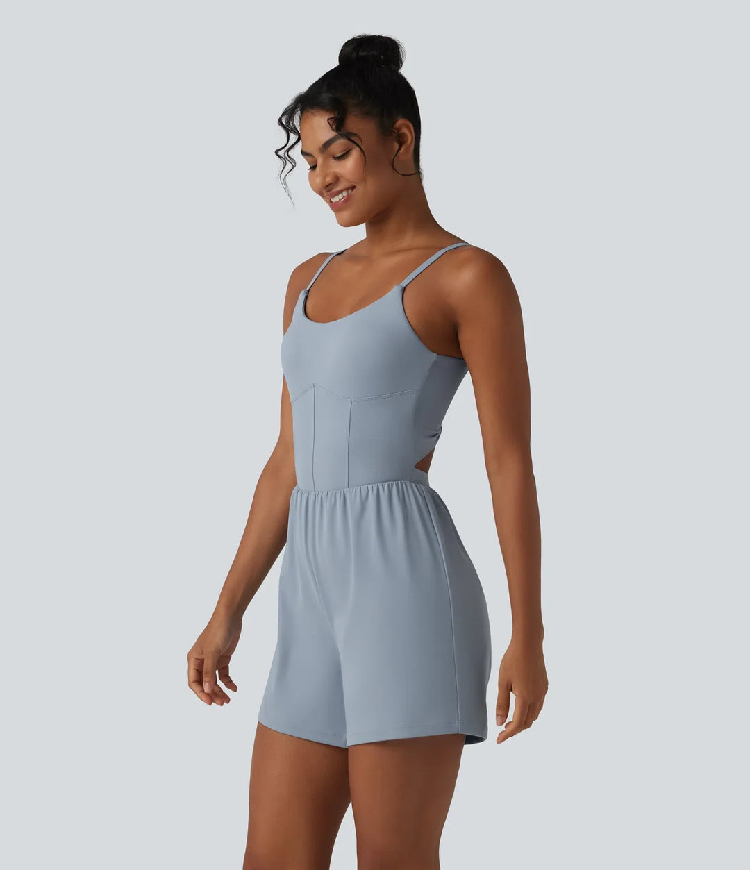 SoftlyZero luftig vriden rygglös justerbara axelband 2-i-1 inbyggd BH InstantCool yoga playsuit med ficka-Easy Peezy