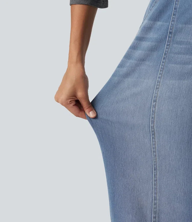 Lyckera Flex medelhög midja vida ben vardagsjeans med fickor