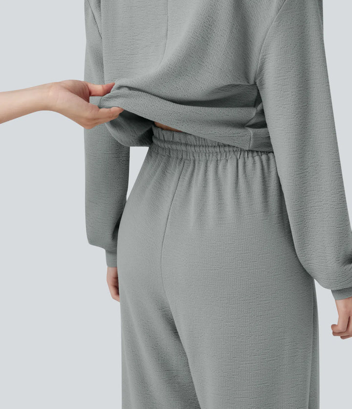 V-ringad långärmad dragsko vardaglig jumpsuit med fickor-Easy Peezy