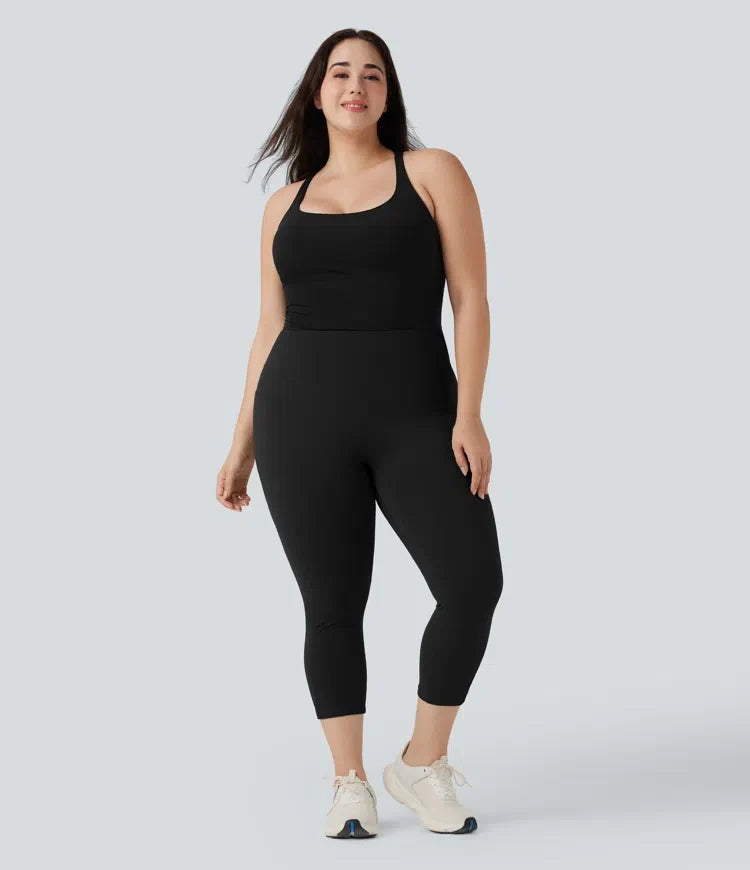 Plusstorlek Halara UltraSculpt med hög midja scrunch-effekt rumplyftande magkontroll capri träningsleggings med fickor